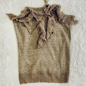 Golden Metallic Knit Ruffle Halter Top | MNG Mango